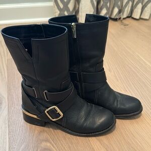 Vince Camuto Black calf high boots with gold detail
